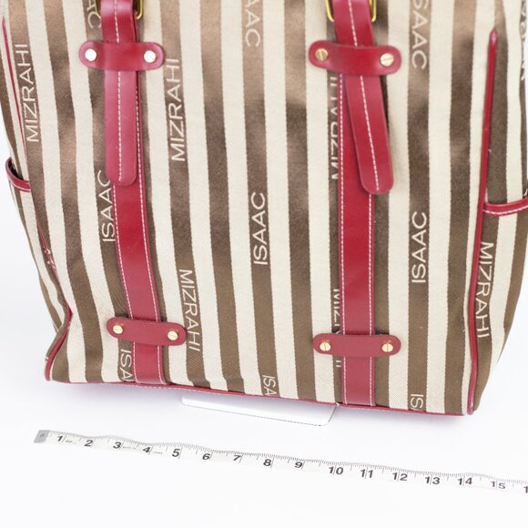 Isaac Mizrahi Striped Logo Tote Bag with Red Faux Leather Trim - Picture 4 of 15